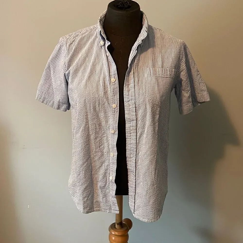 Talbots Kids Light Blue And White Striped Short Sleeve Button-Down Shirt Size 12
